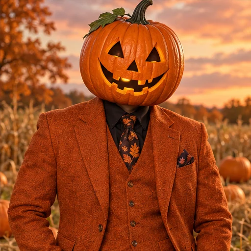 Fictional pumpkin head costume concept